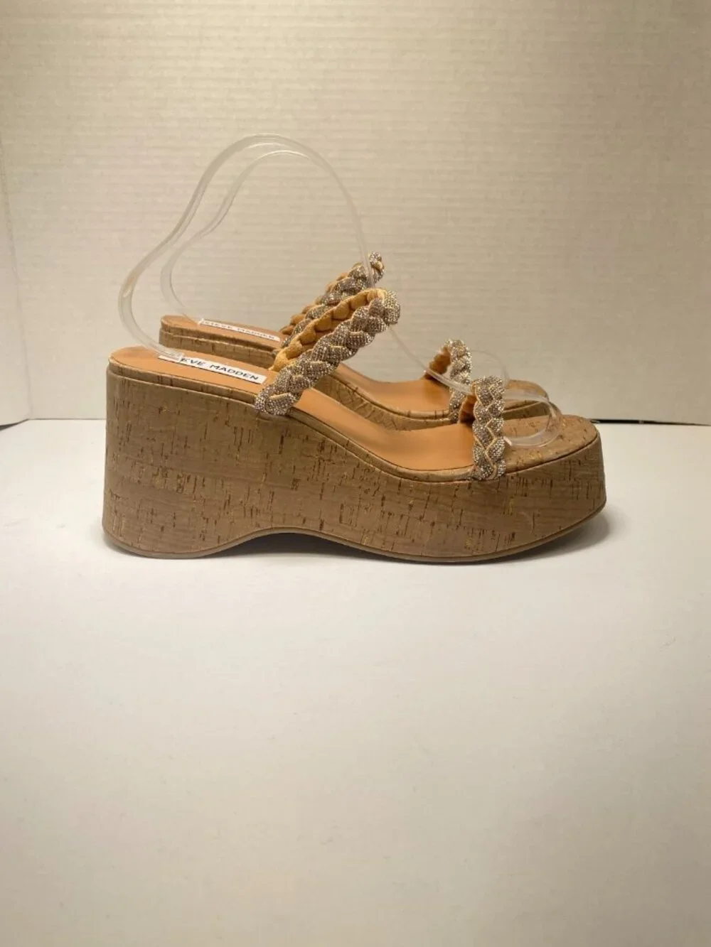 Steve Madden Women's Danya Rhinestone Cork Wedge Strap Sandal Sz 9